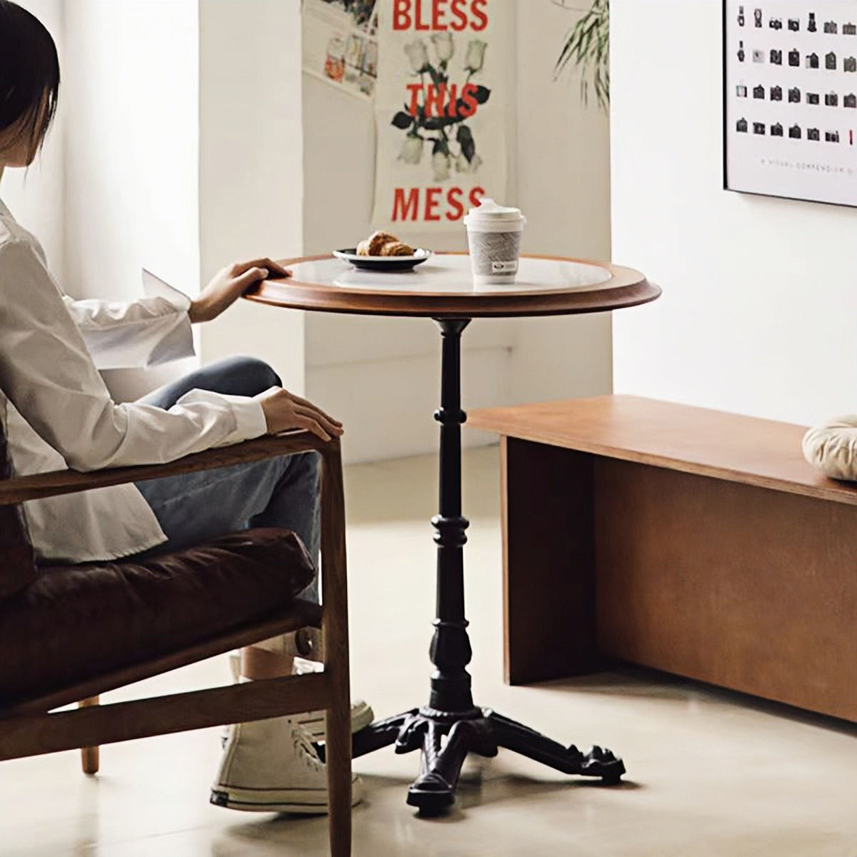 Vintage Solid Wood Sintered Stone Café Table 