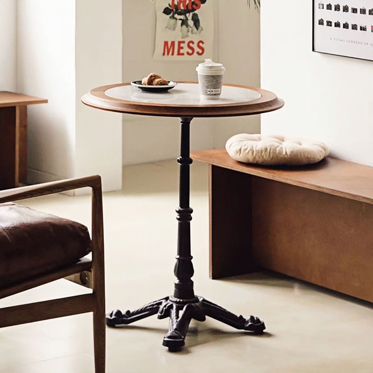  Wood Sintered Stone Café Table – Retro Round Design
