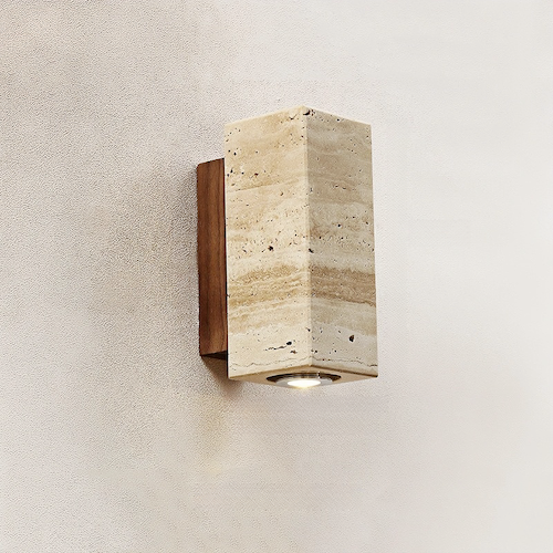 Travertine stone wall light, contemporary design, perfect bedside wall lights, serene ambiance.