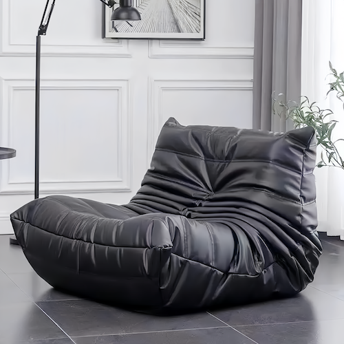 Black Leather Togo Armchair