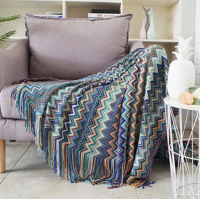 Boho Plaid Blanket & Corner Sofa Cover - Home, Hotel, Travel, Picnic E - motivodecor.com