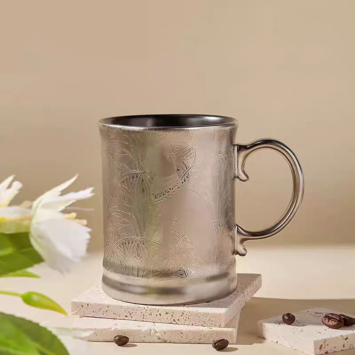 Ceramic Coffee Cup - Vintage Cat Silhouette Mug for Coffee & Tea