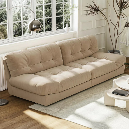 Cloud-themed French Cream Sofa - Elegant Linen & Comfort