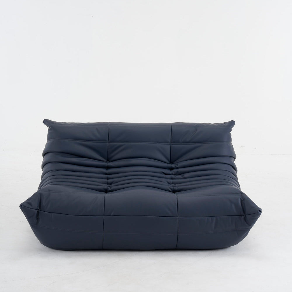 Dark blue togo loveseat leather sofa - motivodecor.com