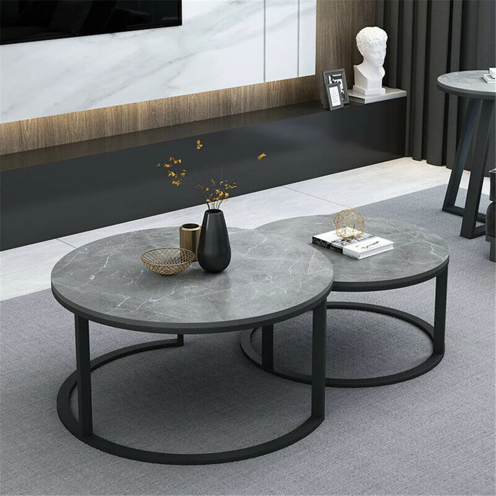 Modern Round Marble Nesting Coffee Table - Set of 2 - motivodecor.com