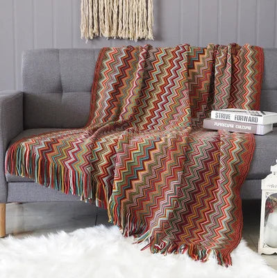 Boho Plaid Blanket & Corner Sofa Cover - Home, Hotel, Travel, Picnic E - motivodecor.com