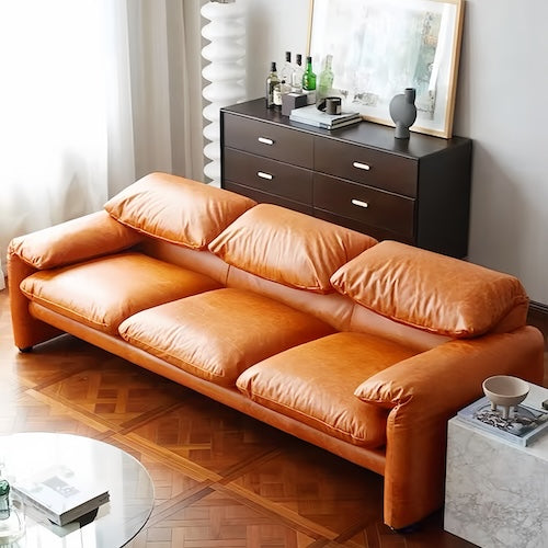 Replica 3 Seater Leather Sofa Maralunga - Brown Oil-Waxed Leather - motivodecor.com