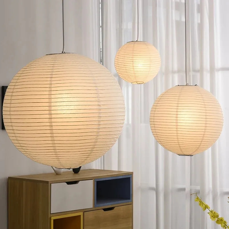 Japanese Pendant Light - Round Rice Paper LED Chandelier - motivodecor.com