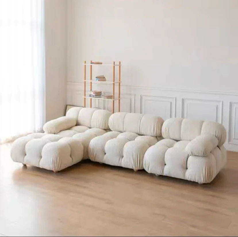 modular sofa sectional with flexible fabric modules in a modern living room setting