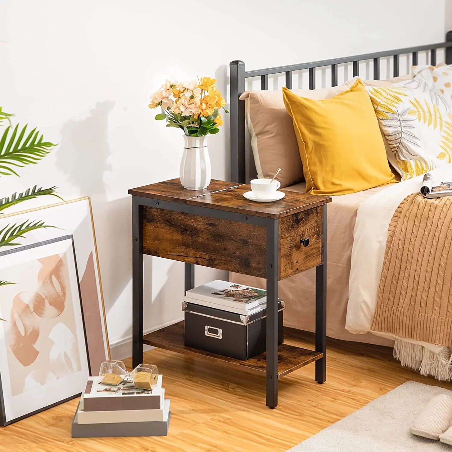 Rustic Brown Wood Small Narrow Nightstand