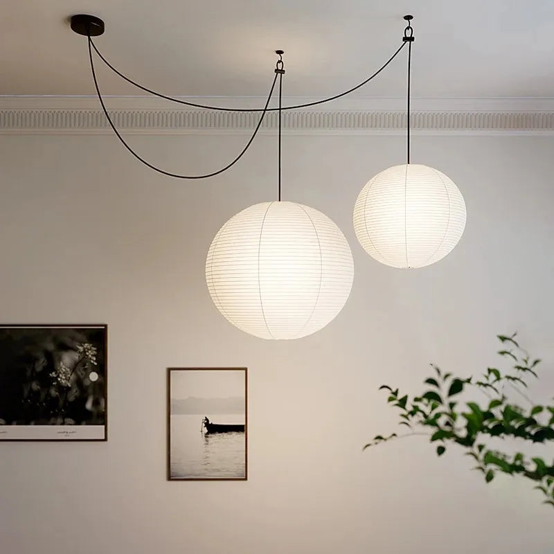 Japanese Pendant Light - Round Rice Paper LED Chandelier - motivodecor.com