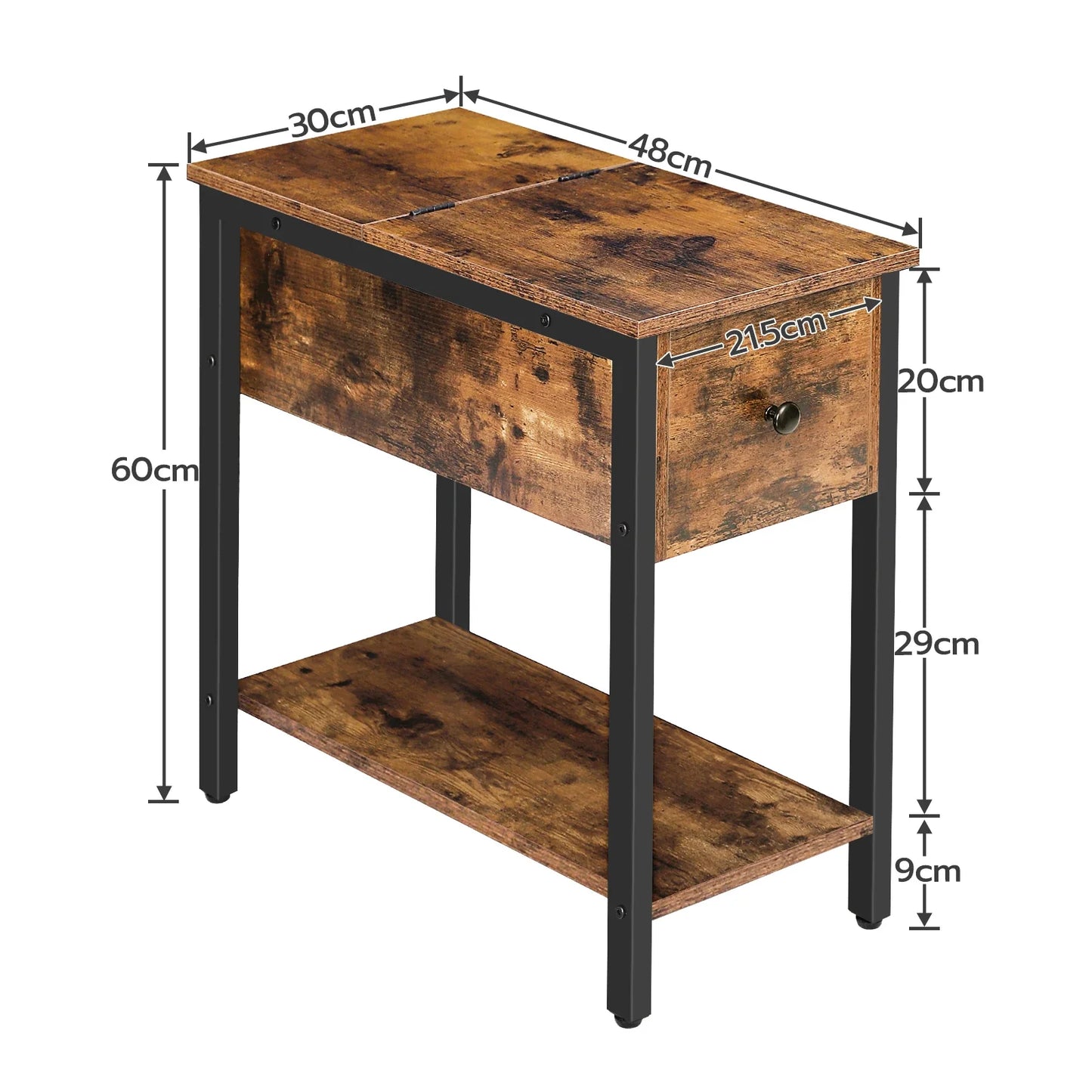 Rustic Brown Wood Small Narrow Nightstand