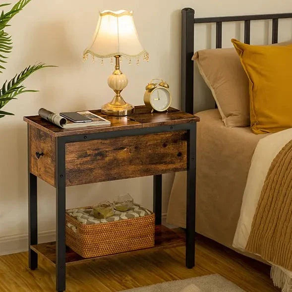 Rustic Brown Wood Small Narrow Nightstand