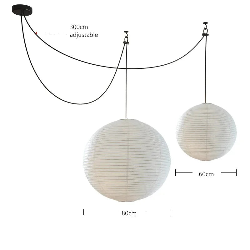 Japanese Pendant Light - Round Rice Paper LED Chandelier - motivodecor.com