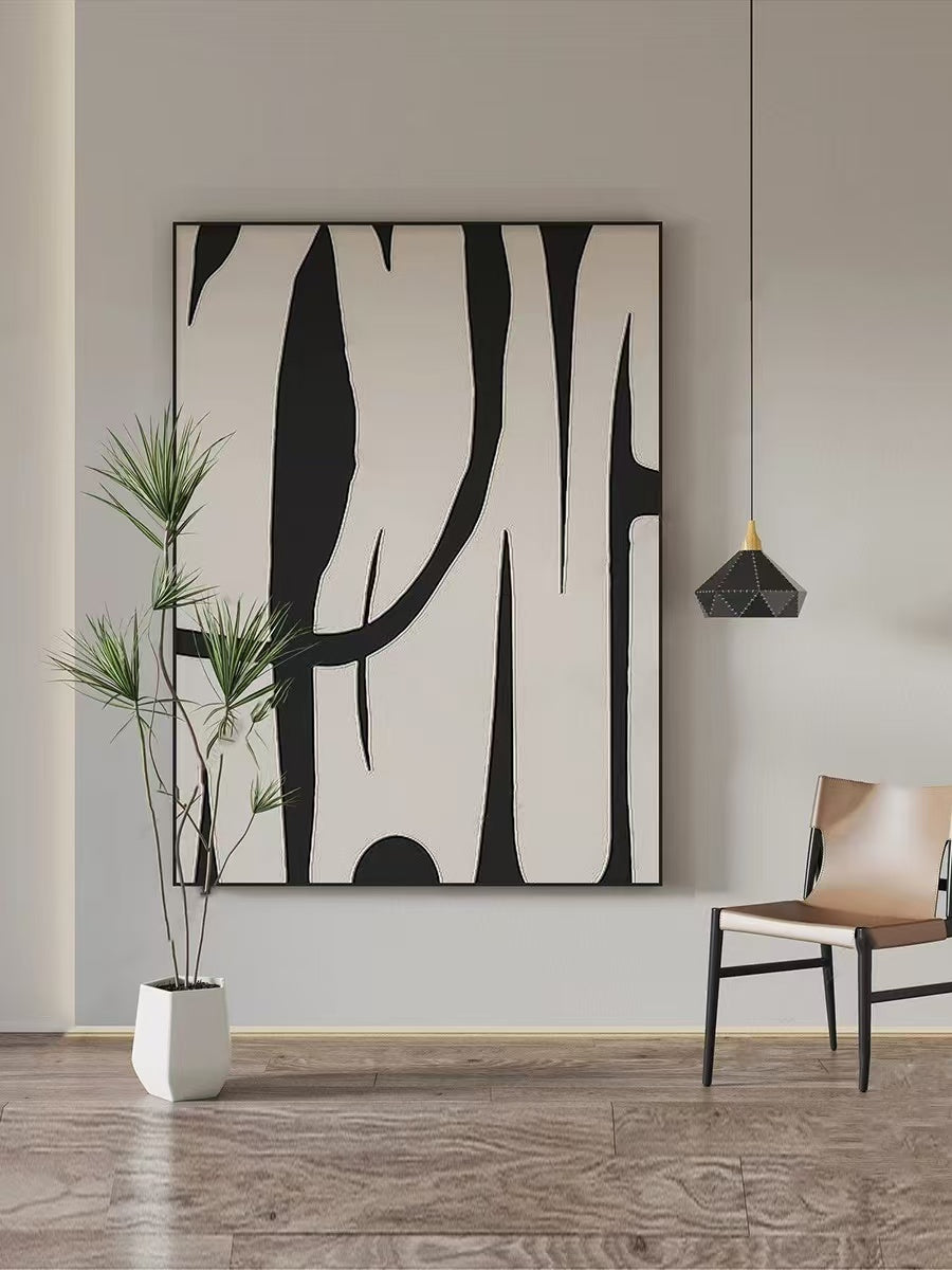 Textured Abstract Black & White Line Art