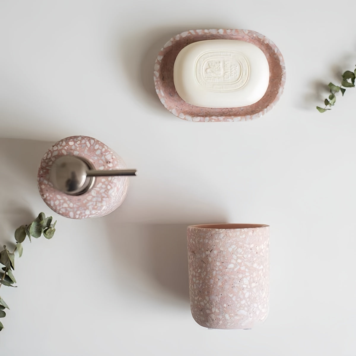 Terrazzo Bathroom Countertop Set – Soap Dispenser, Soap Dish & Toothbrush Holder