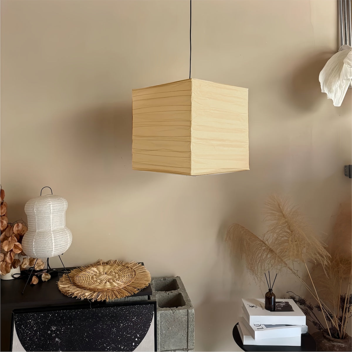 Paper Lantern Pendant Light - Japanese Vintage Wabi-Sabi Style Chandelier