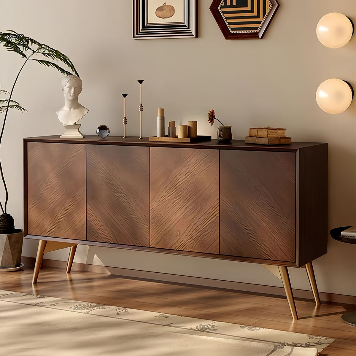 Wooden Cabinet: Solid Wood Sideboard with Spacious Storage & Wide Surface