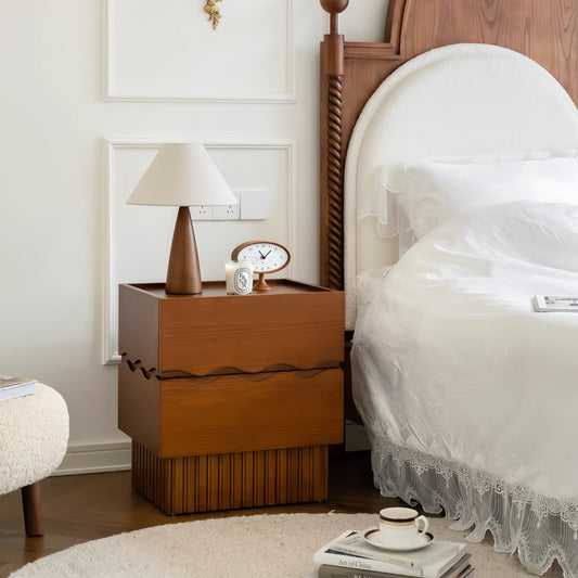 Solid Wood Bedside Table with Drawers– Bedroom Storage Cabinet