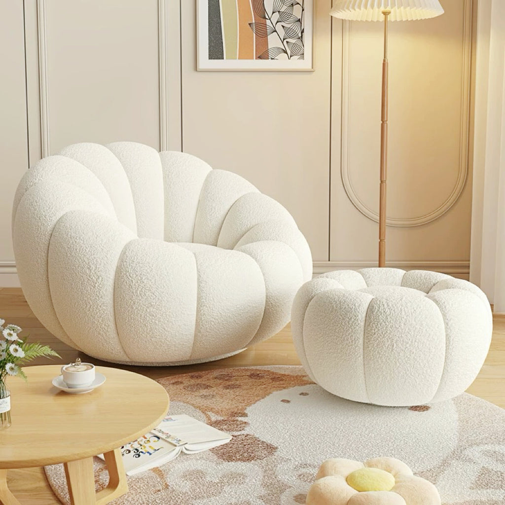 beige fluffy armchair and ottoman - motivodecor.com