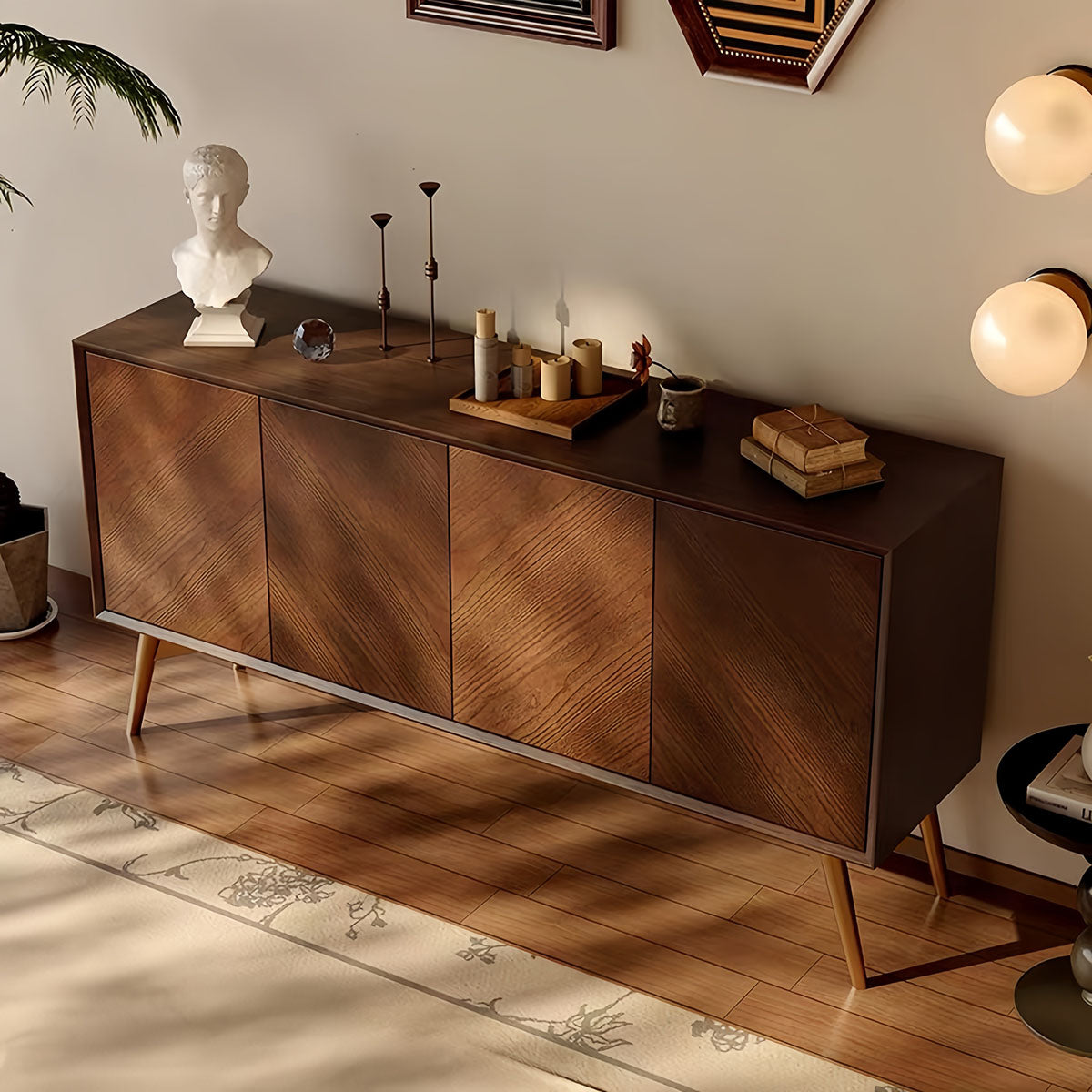 Wooden Cabinet: Solid Wood Sideboard with Spacious Storage & Wide Surface