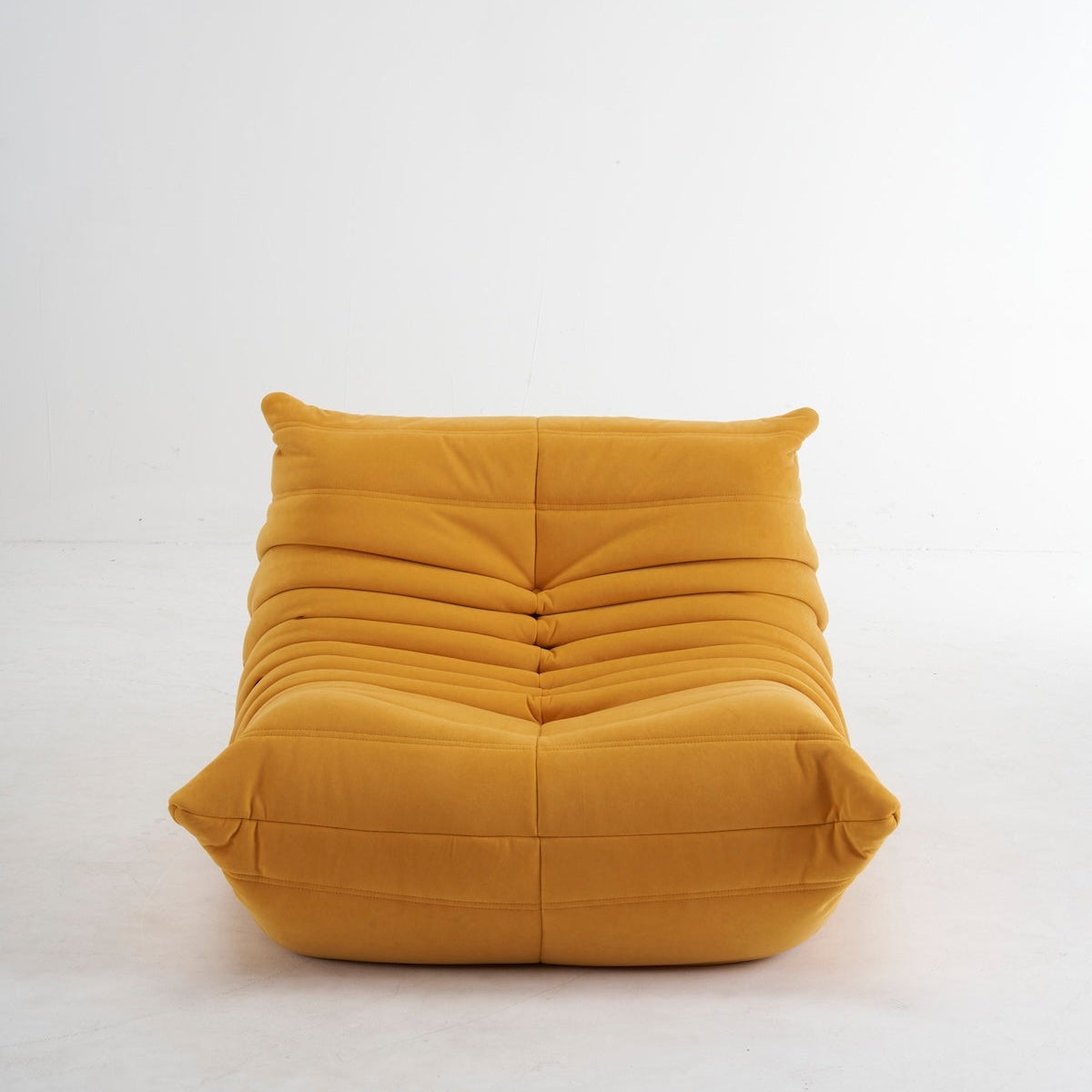 children‘s bean bag chair in yellow suede, caterpillar shaped