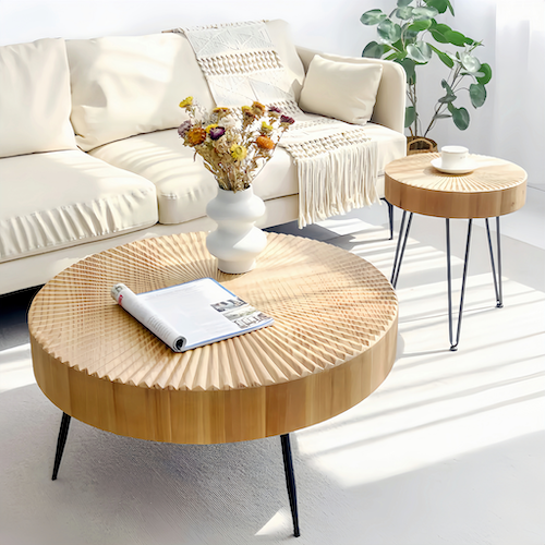 Round Pine Wood Coffee Table for Sale – Minimalist Design for Modern L - motivodecor.com