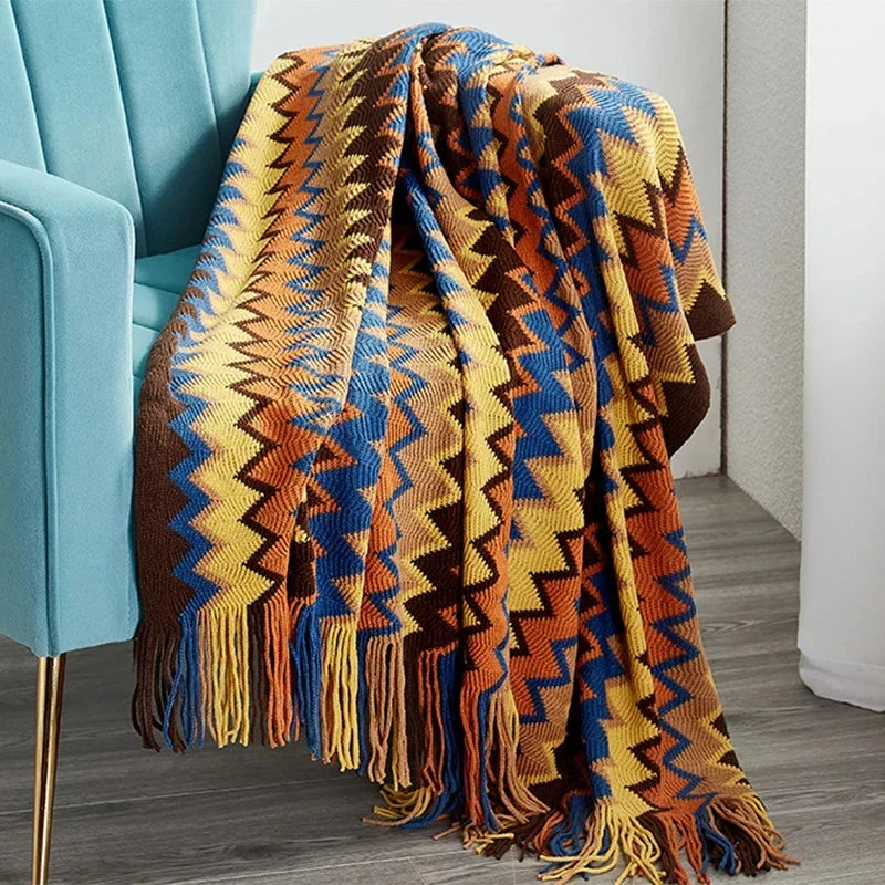 Boho Plaid Blanket & Corner Sofa Cover - Home, Hotel, Travel, Picnic E - motivodecor.com