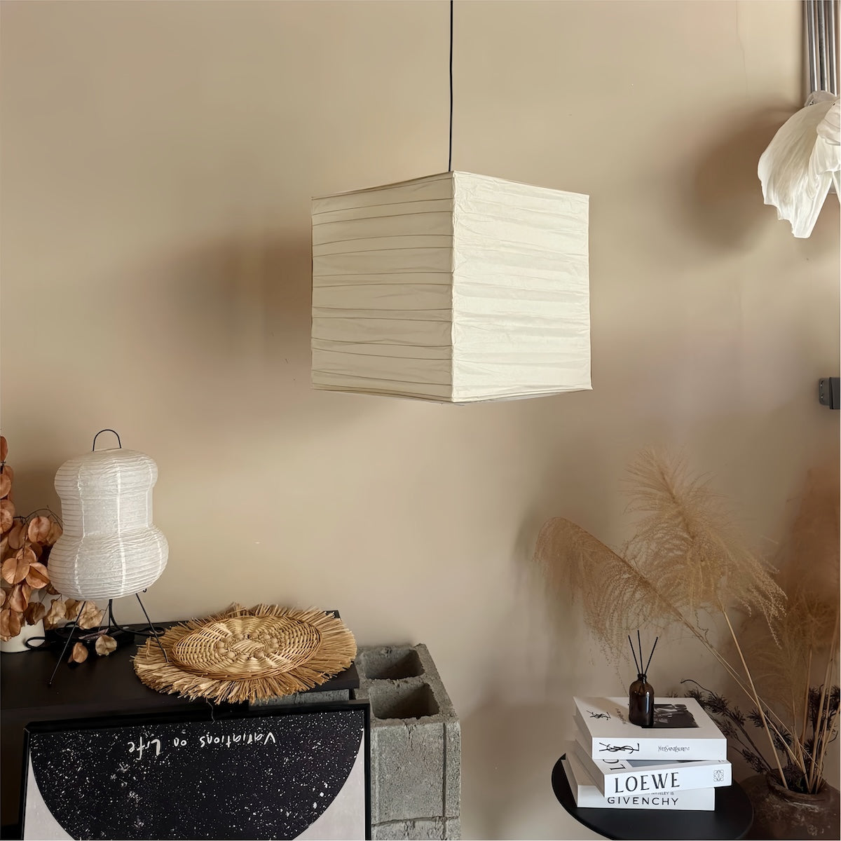 Paper Lantern Pendant Light - Japanese Vintage Wabi-Sabi Style Chandelier