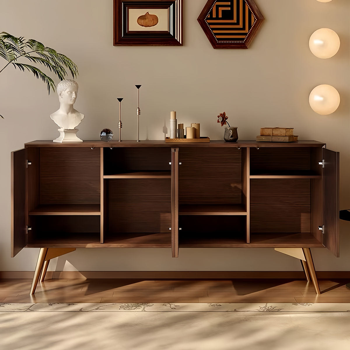 Wooden Cabinet: Solid Wood Sideboard with Spacious Storage & Wide Surface