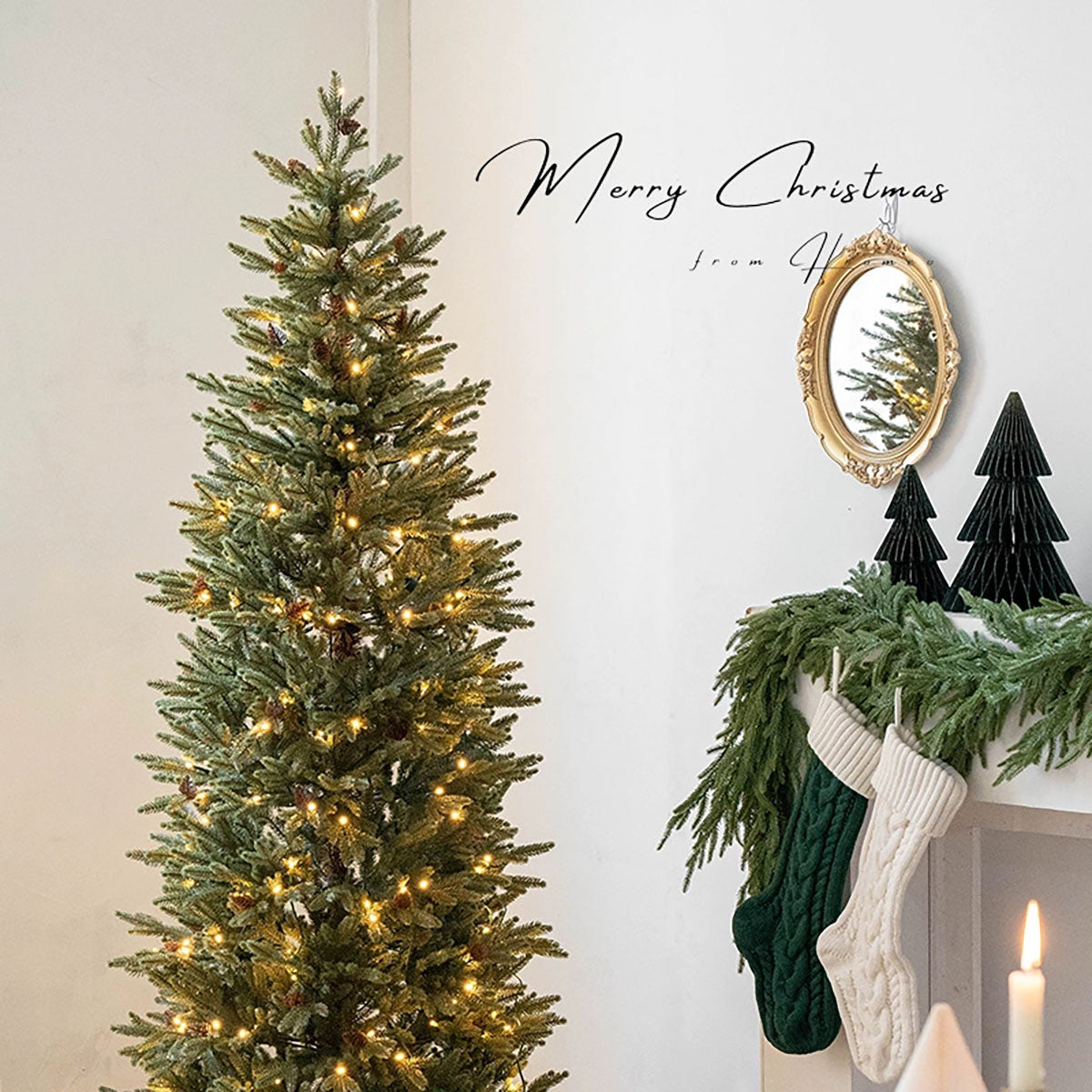 6ft Pencil Christmas Tree - Slim Holiday Decor with Lights & Realistic Needles