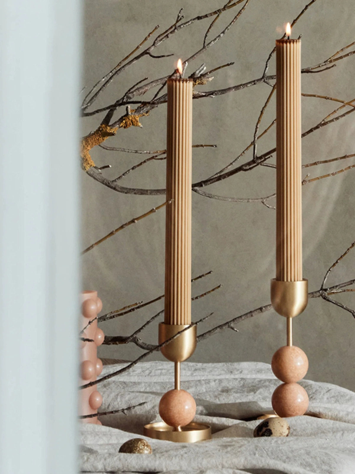 Minimalist Luxury Brass Candle Holder – Marble Decor Accent