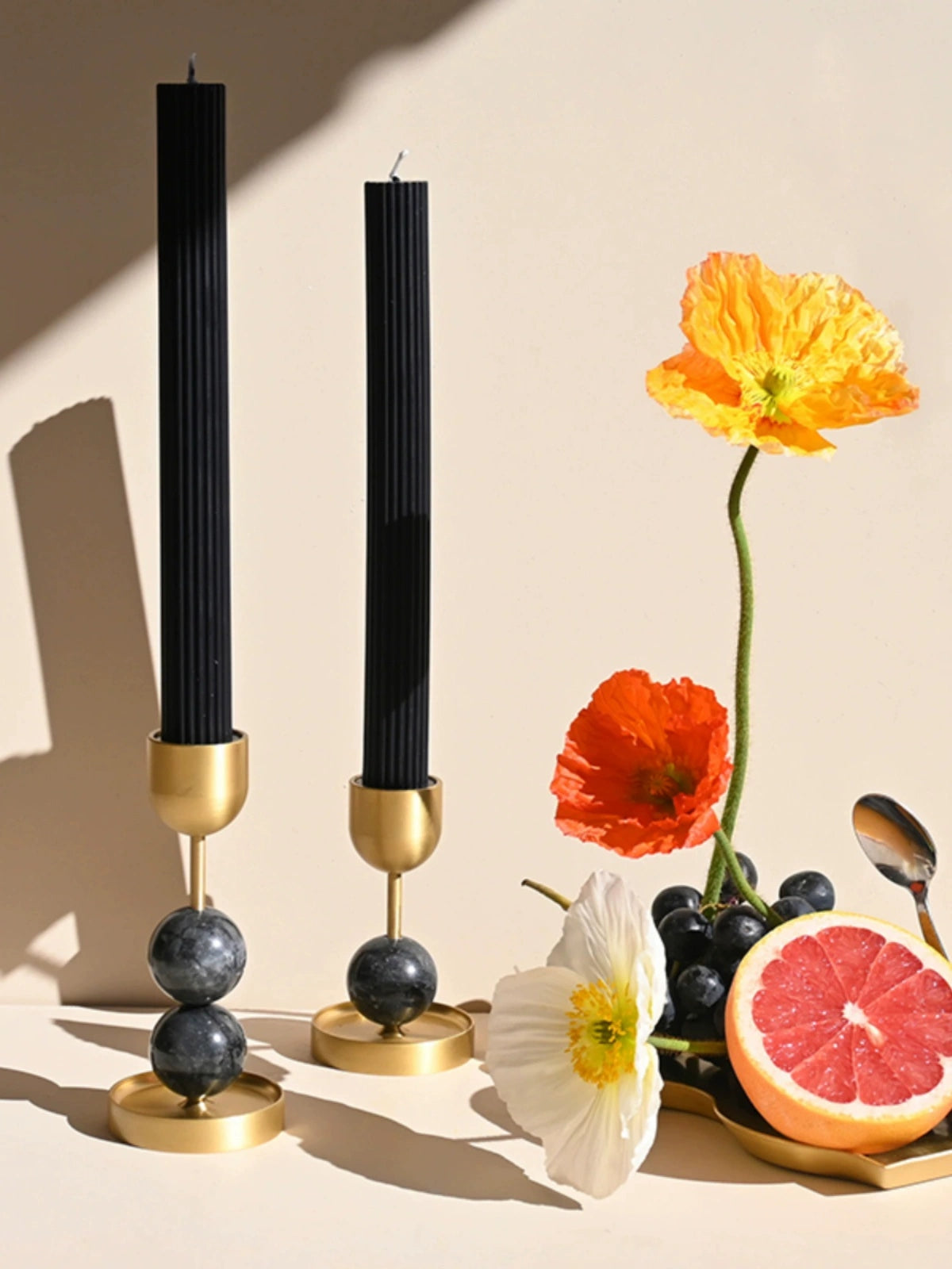 Minimalist Luxury Brass Candle Holder – Marble Decor Accent