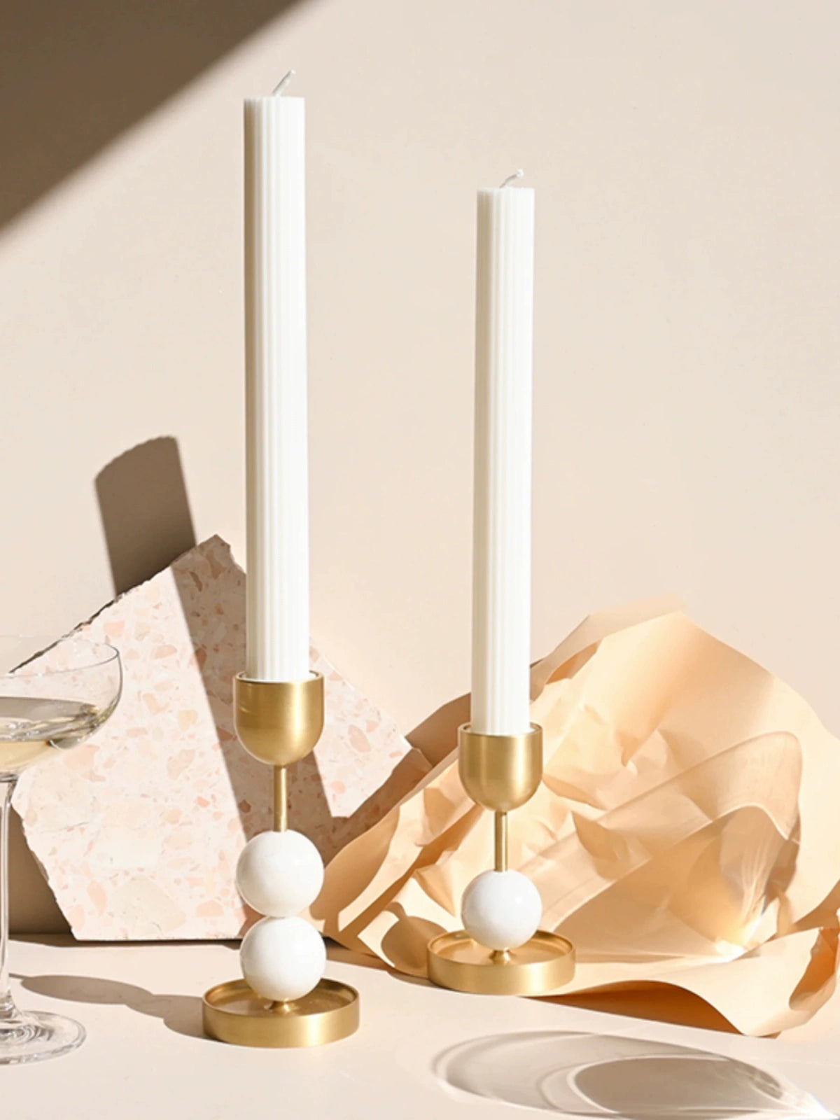 Minimalist Luxury Brass Candle Holder – Marble Decor Accent