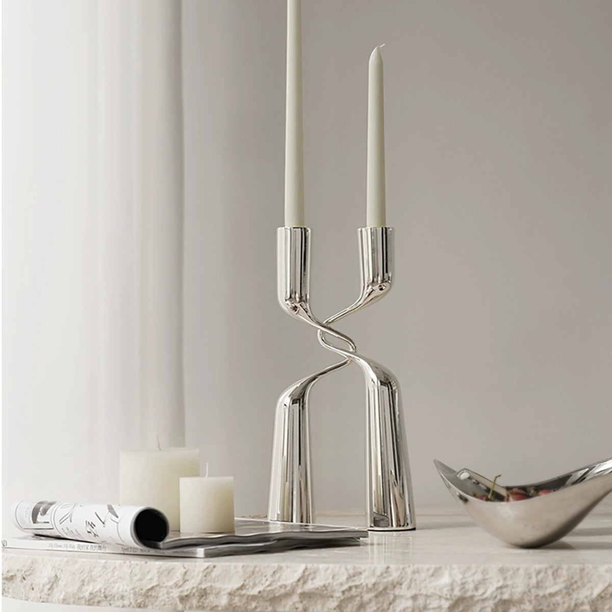 Silver Candle Holder: Modern Minimalist Light Luxury Decor for Any Space