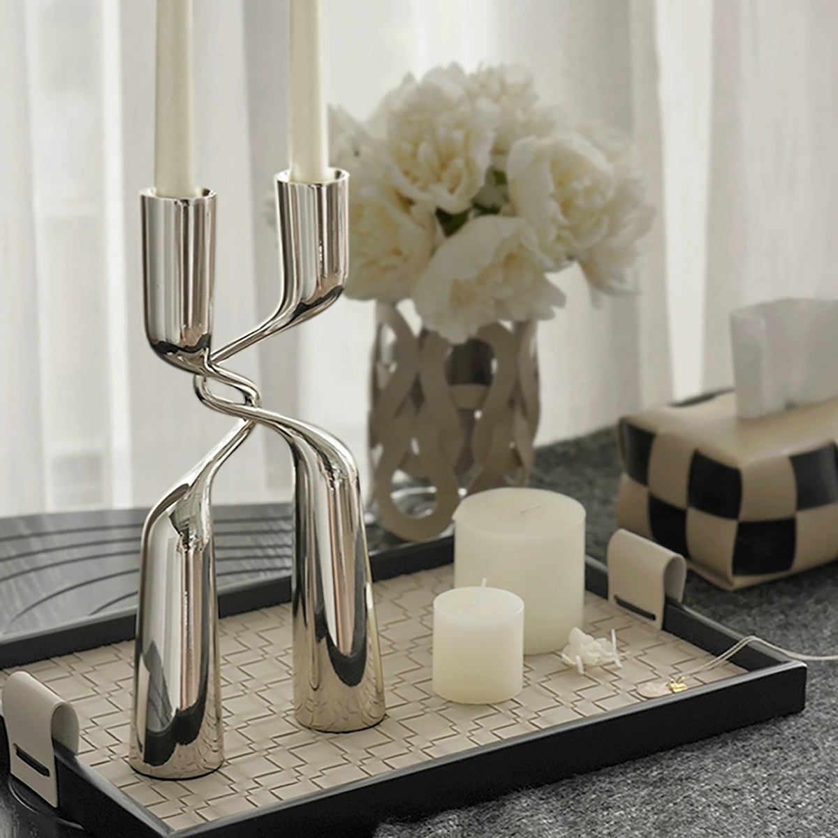 Silver Candle Holder: Modern Minimalist Light Luxury Decor for Any Space