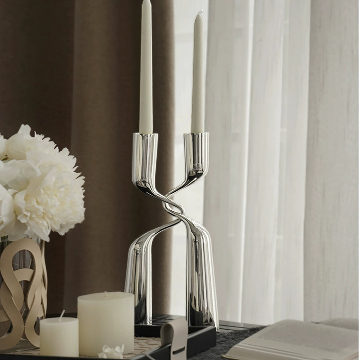 Silver Candle Holder: Modern Minimalist Light Luxury Decor for Any Space