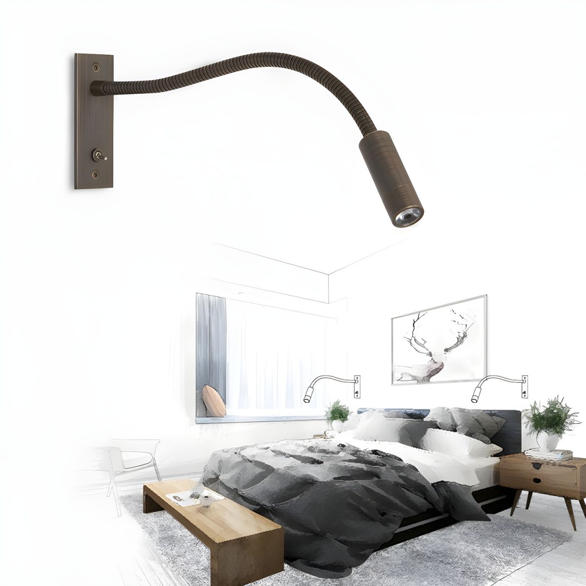 Modern Rectangular Wall Lighting Fixtures Metal 1 Light Wall Mounted Reading Lights