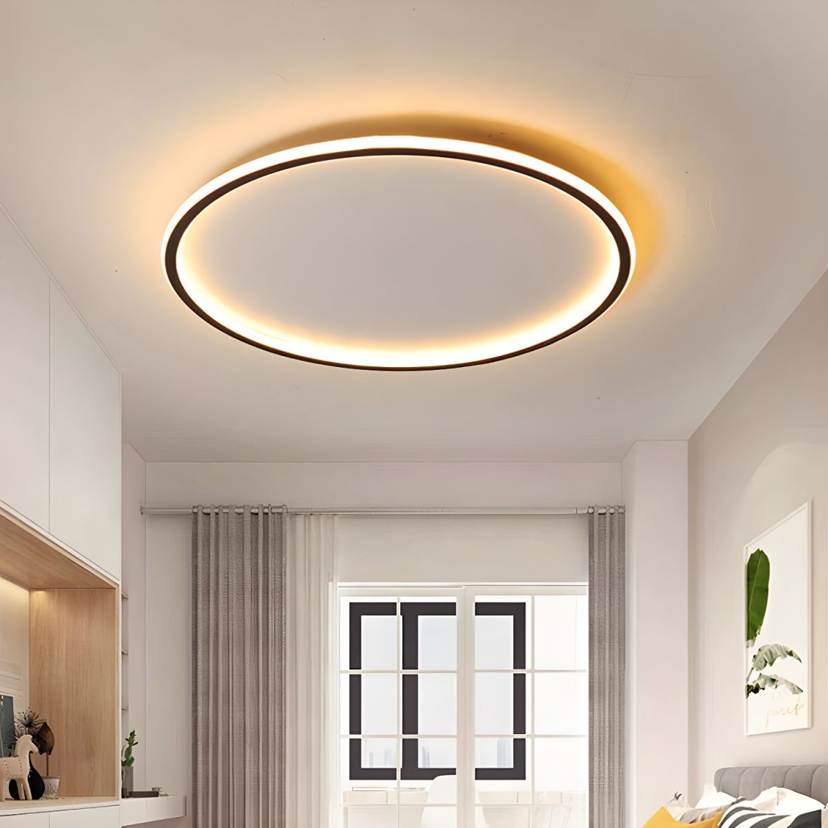 Nordic Style Disc LED Ceiling Lighting Wide Aluminum Black Flush Lamp
