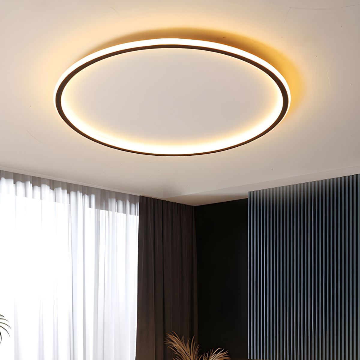 Nordic Style Disc LED Ceiling Lighting Wide Aluminum Black Flush Lamp