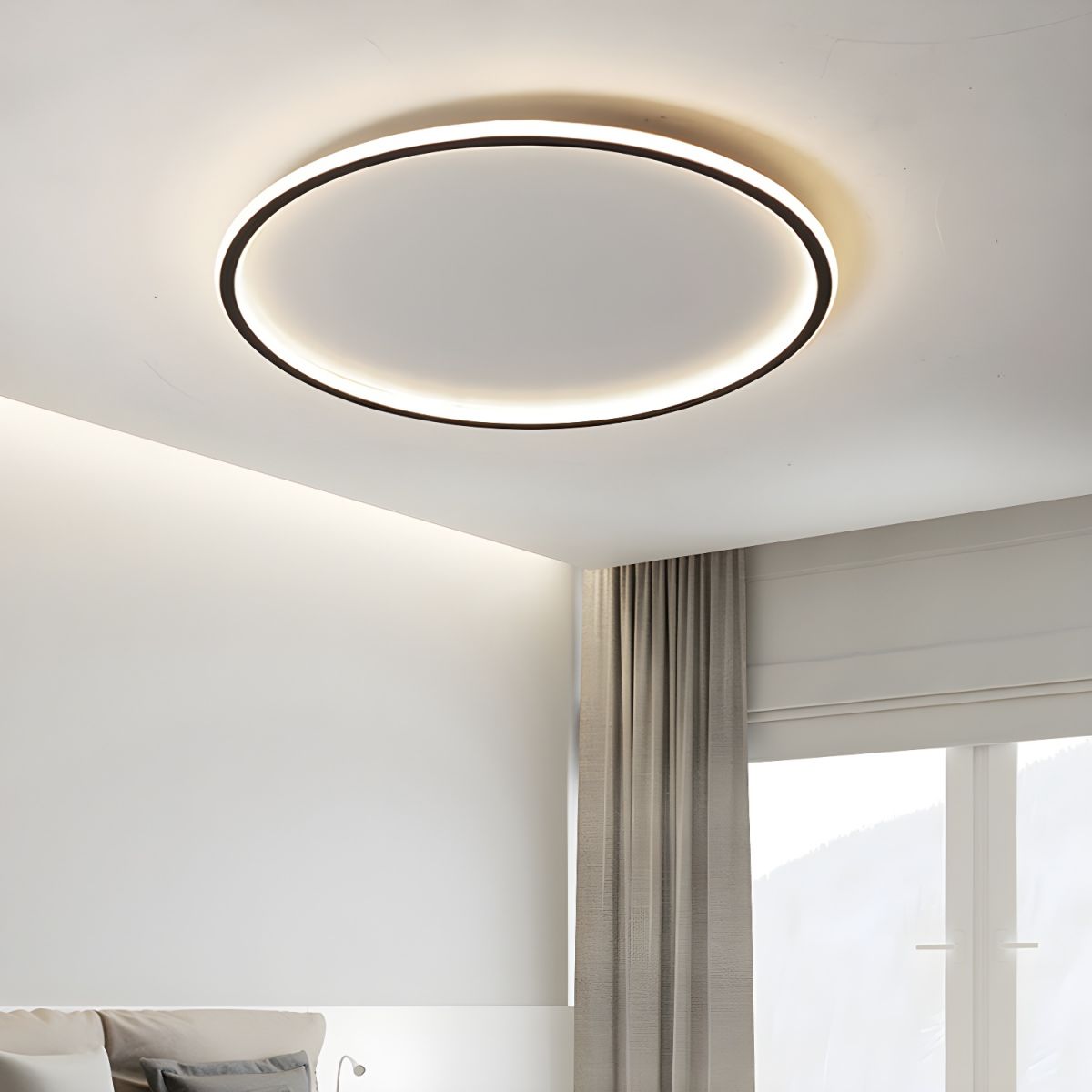 Nordic Style Disc LED Ceiling Lighting Wide Aluminum Black Flush Lamp