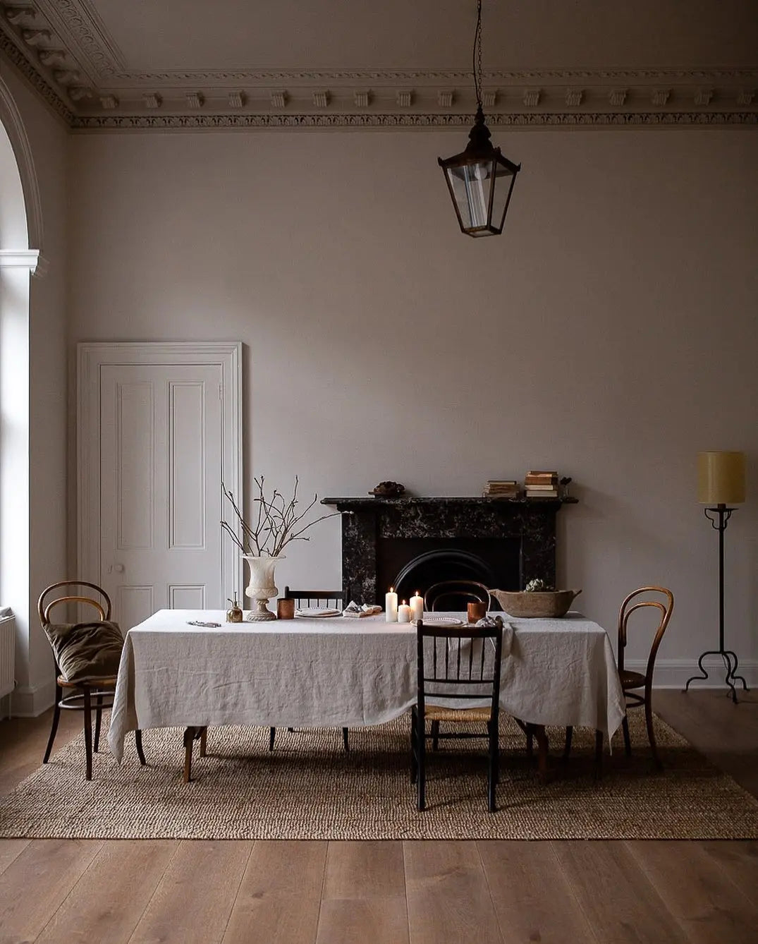 Elegant dining room showcasing a rectangle tablecloth in a natural setting.