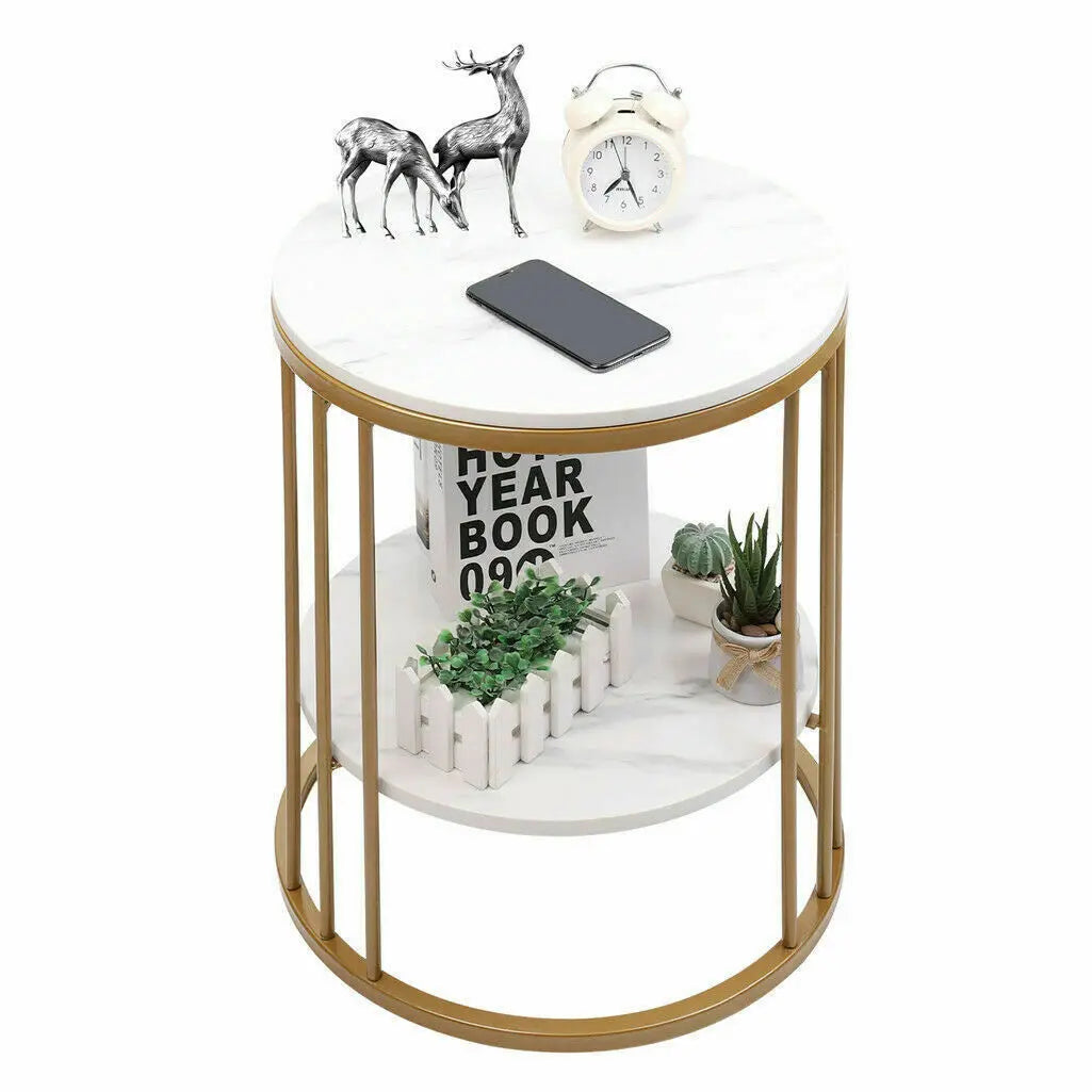 2-Tier White Marble Sofa Side Table for Home & Office - motivodecor.com