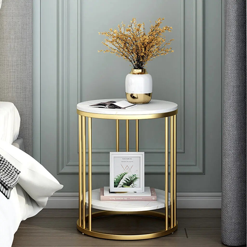 2-Tier White Marble Sofa Side Table for Home & Office - motivodecor.com