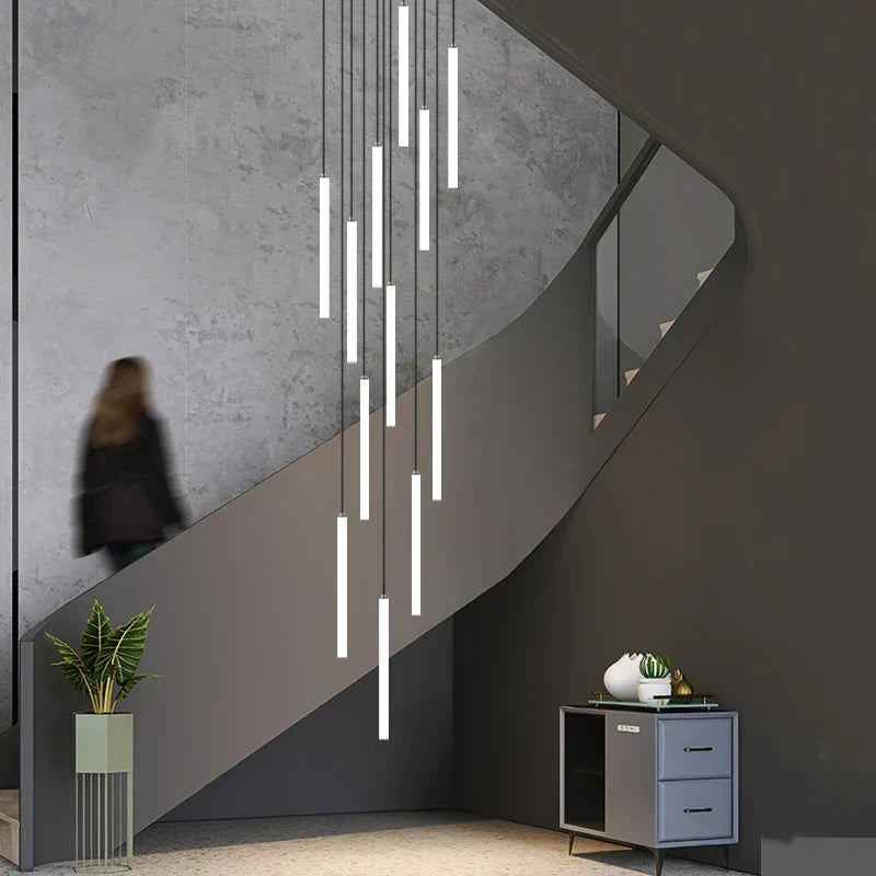 Large staircase modern chandelier light with modern design, featuring adjustable pendant lights, ideal for grand spaces.