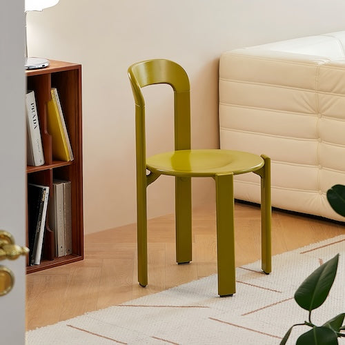 Eco-friendly mustard green wood chair made from solid beech, ideal for stylish dining spaces.