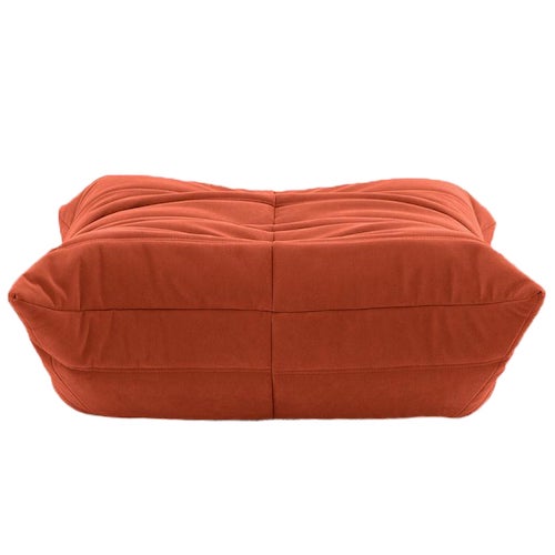 Ligne Roset Togo orange suede sofa, ergonomic design, modern style.