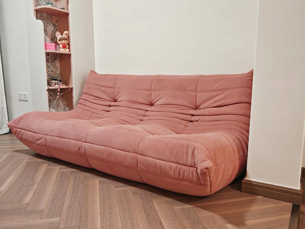 Togo Couch in orange corduroy, 3 seater sofa, vibrant and stylish design - motivodecor.com