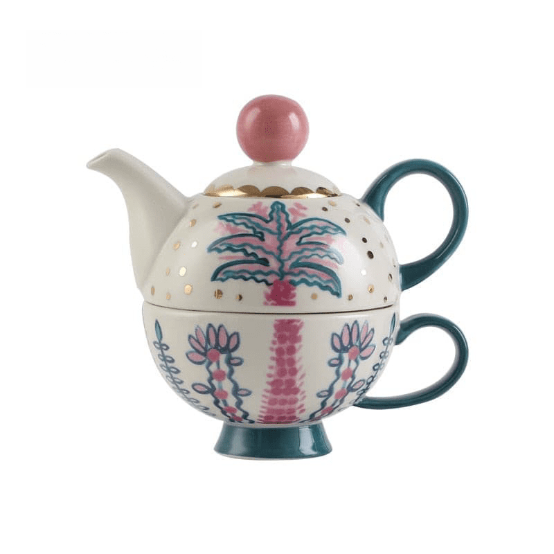 Colorful ceramic teapot, afternoon tea aesthetic cute tea set.