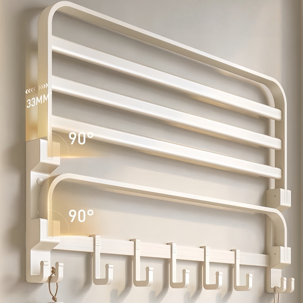 Cream Style Bathroom Hardware Set – No-Drill Towel Bar & Bath Storage Shelf